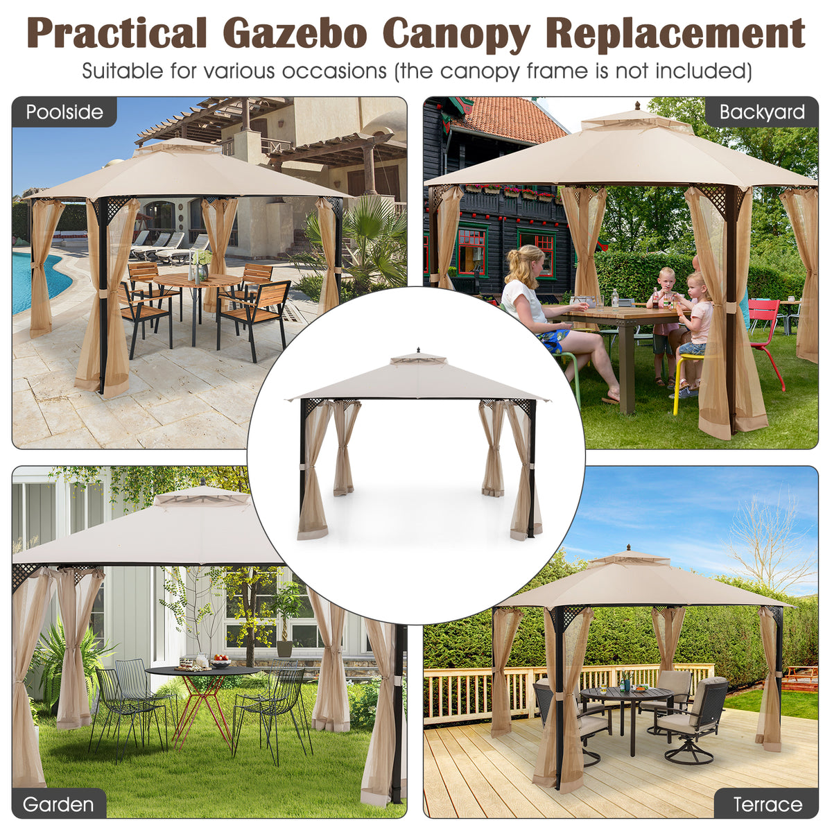 10 x 12 Feet Gazebo Replacement Top, Beige