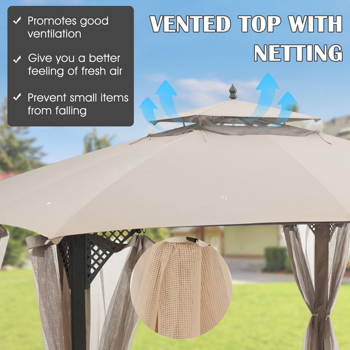 10 x 12 Feet Gazebo Replacement Top, Beige