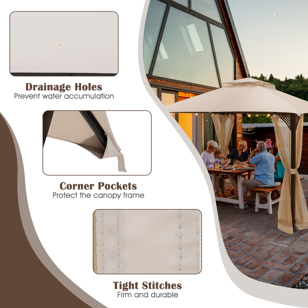 10 x 12 Feet Gazebo Replacement Top, Beige