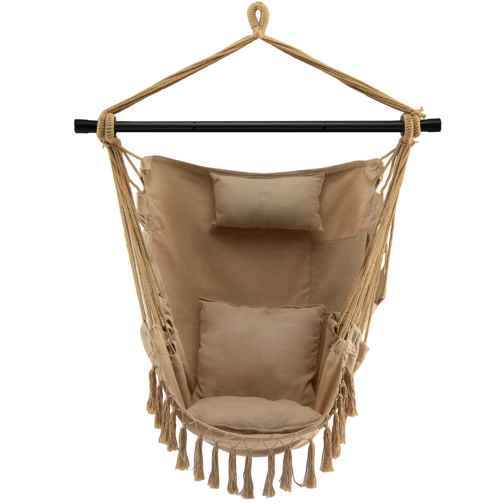 Hanging Rope Swing Chair with Cushions & Pillow - Beige