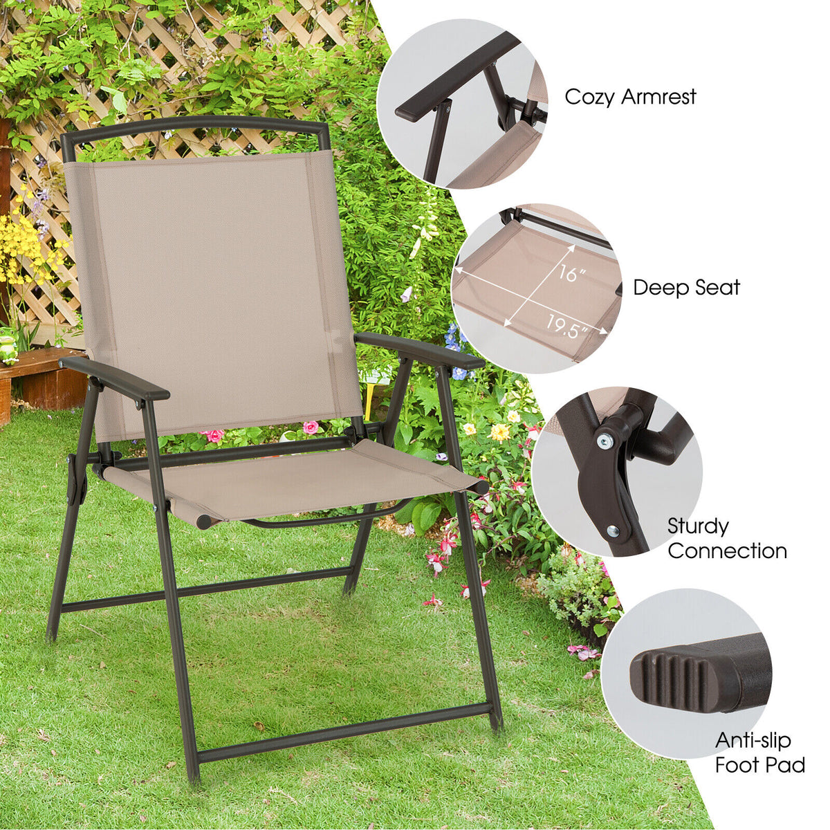 Patio Dining Chairs Set of 2 with Armrests, Beige
