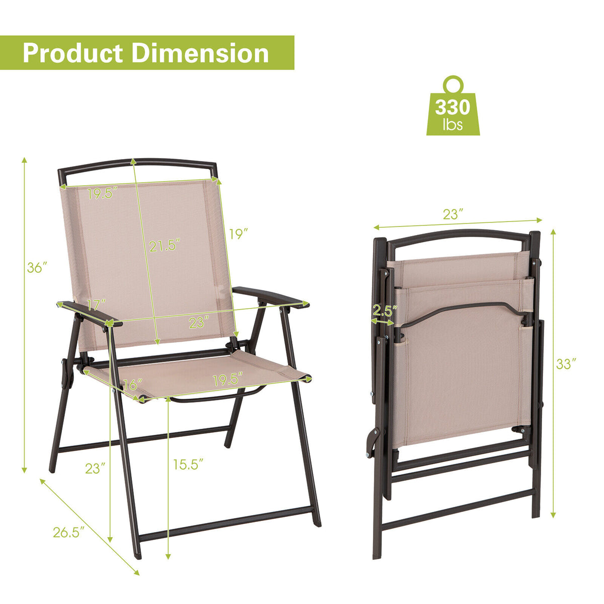 Patio Dining Chairs Set of 2 with Armrests, Beige