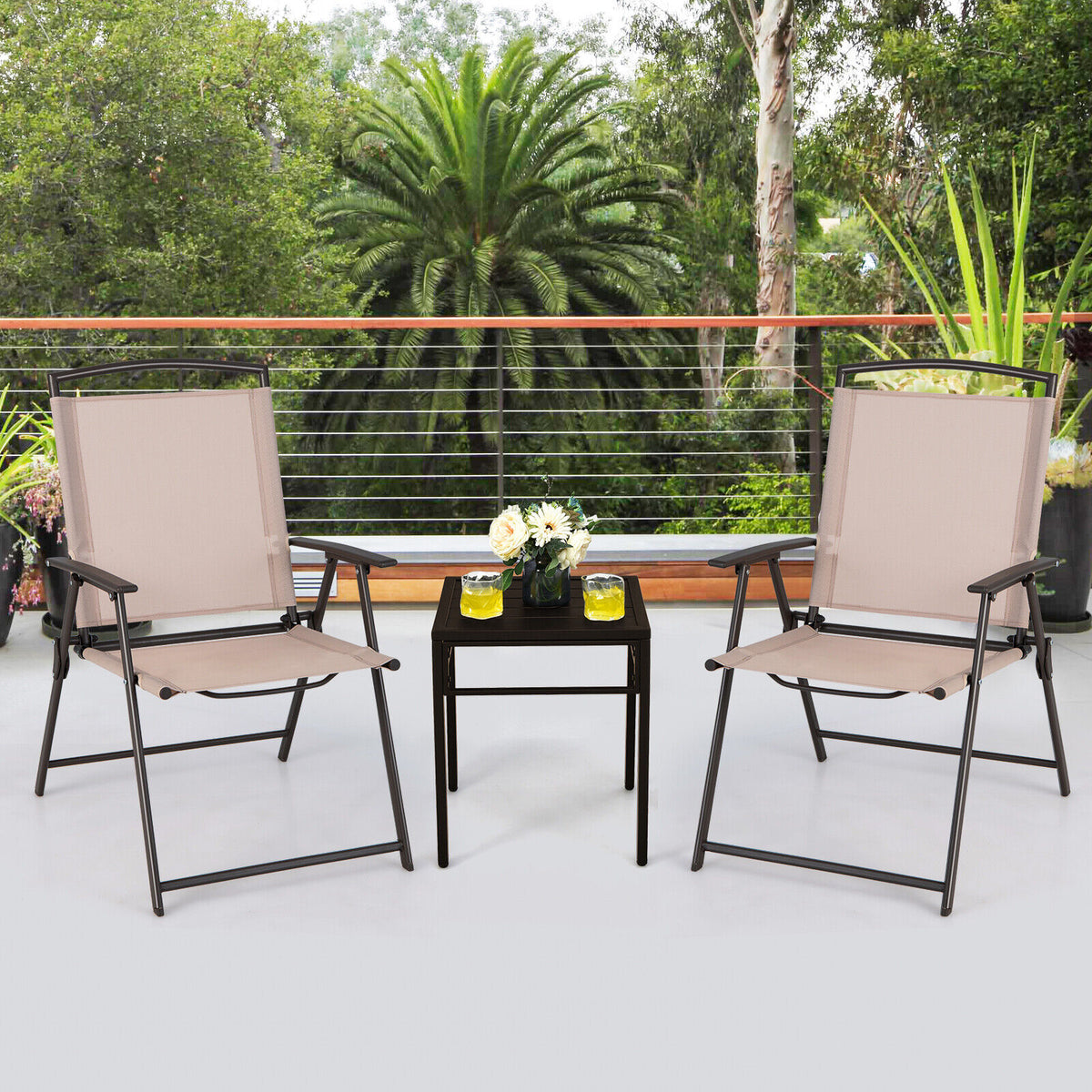 Patio Dining Chairs Set of 2 with Armrests, Beige