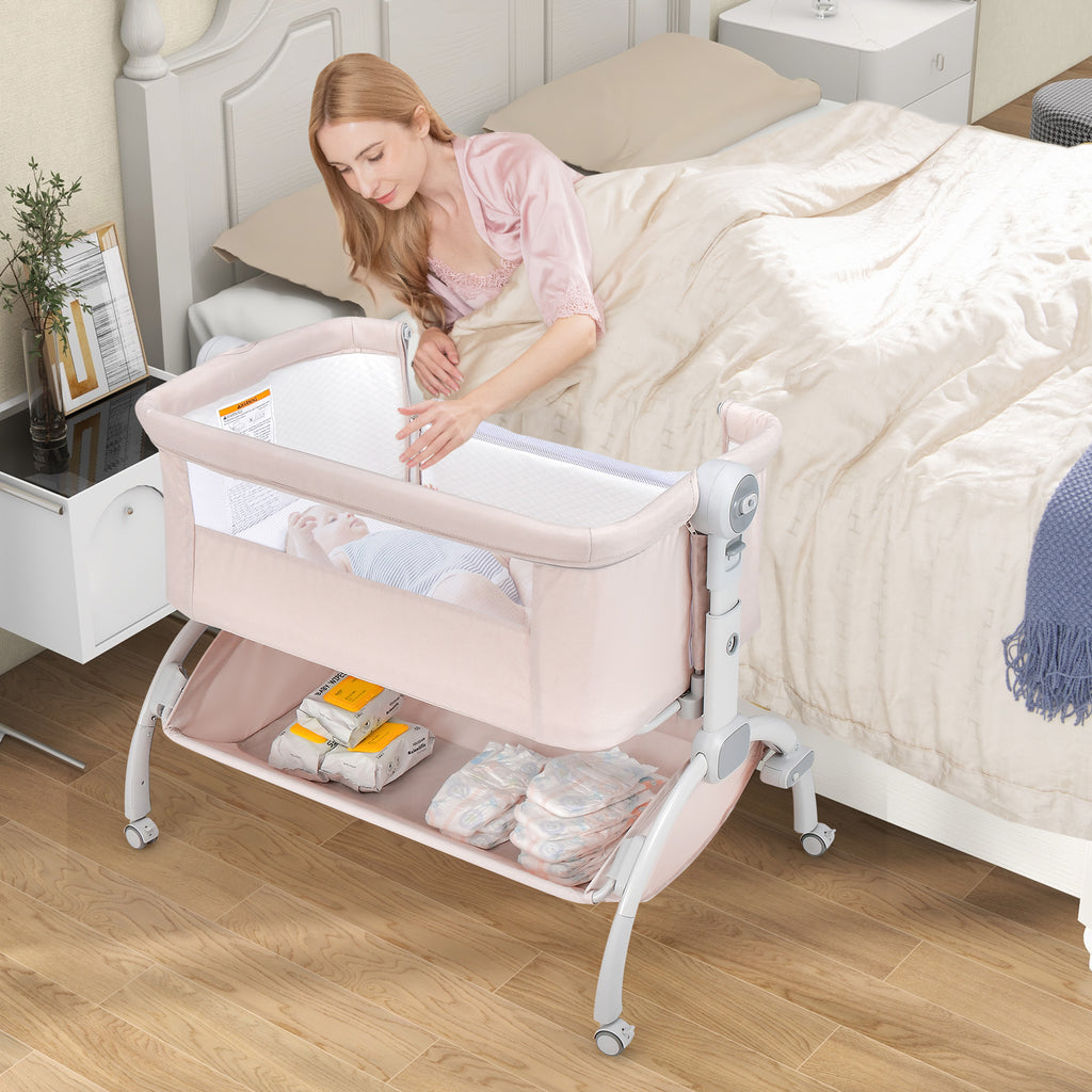 3-in-1 Baby Bassinet with Adjustable Heights & Double-Lock - Style C Gray