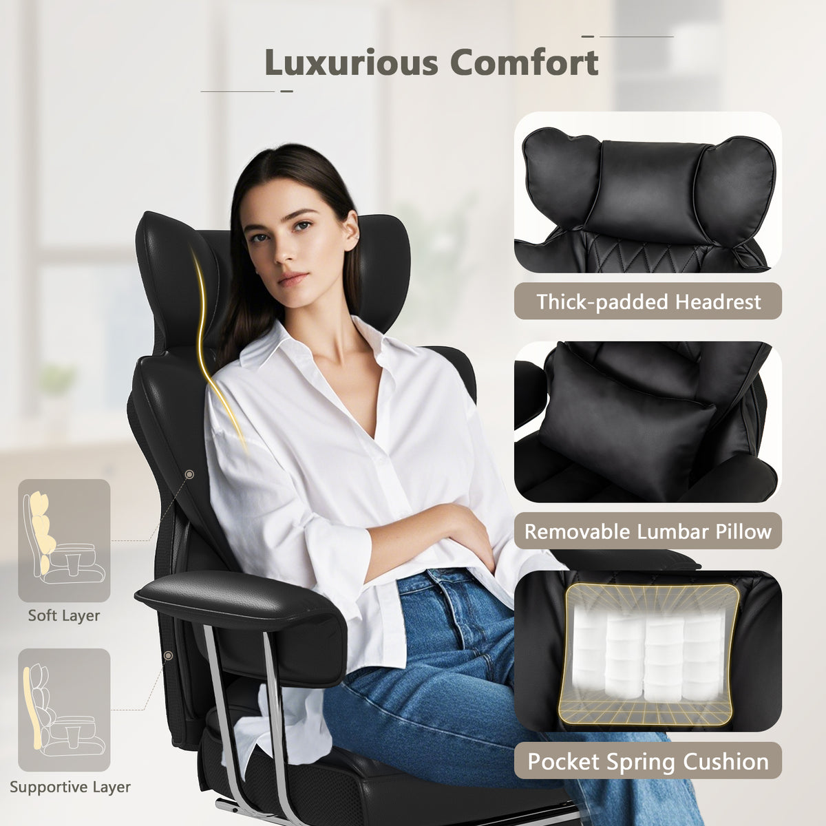 PU Leather Home Office Chair 400 lbs High Back Executive
