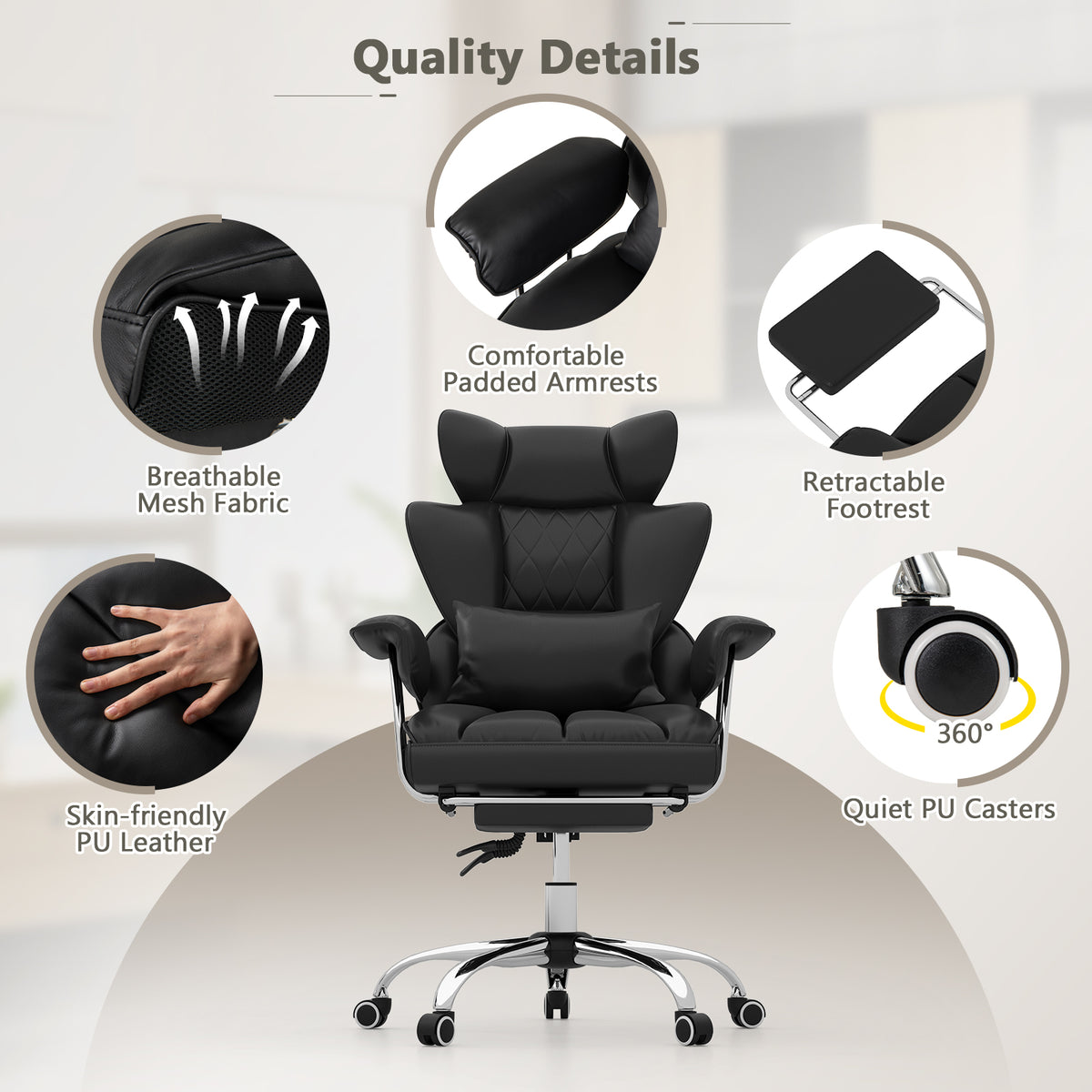 PU Leather Home Office Chair 400 lbs High Back Executive