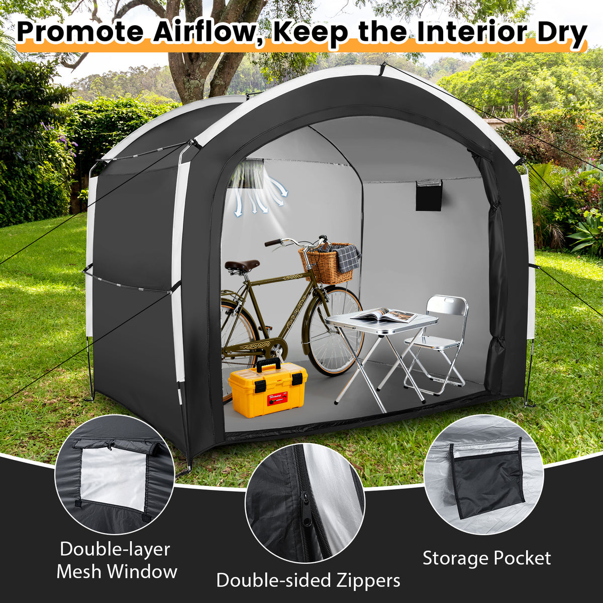 Bike Storage Tent for 5 Bikes - Waterproof Oxford Fabric