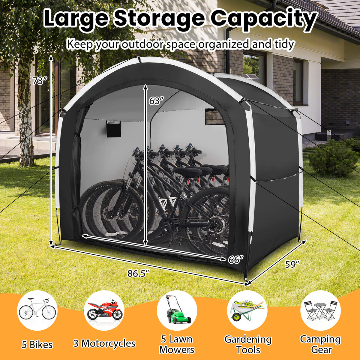 Bike Storage Tent for 5 Bikes - Waterproof Oxford Fabric