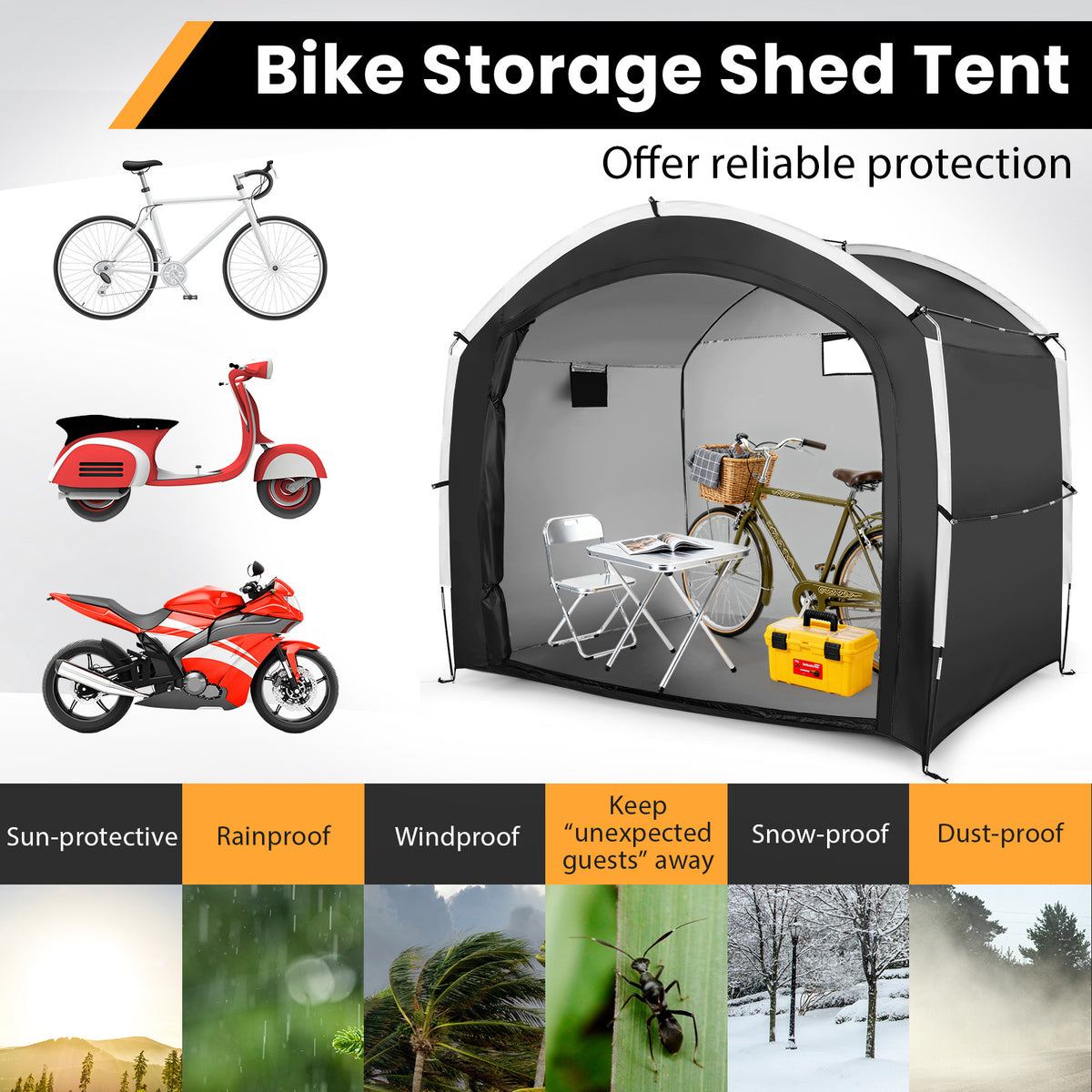 Bike Storage Tent for 5 Bikes - Waterproof Oxford Fabric