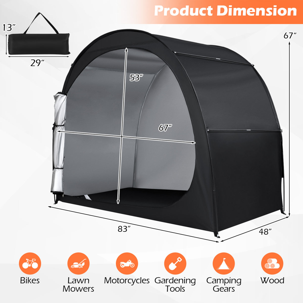 Bike Storage Tent Portable Bicycle Shed with Waterproof PU Coated