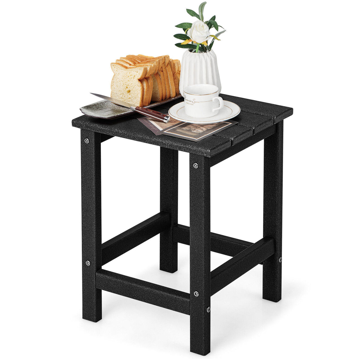 Set of 2 18 Inch Outdoor Adirondack Side Table with Slatted Surface