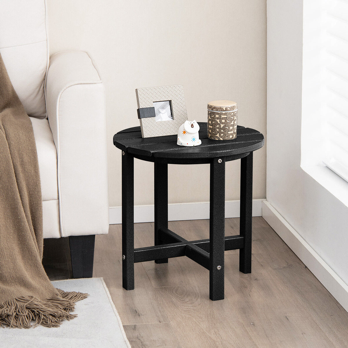 18" Round Weather-Resistant Adirondack Side Table - Black