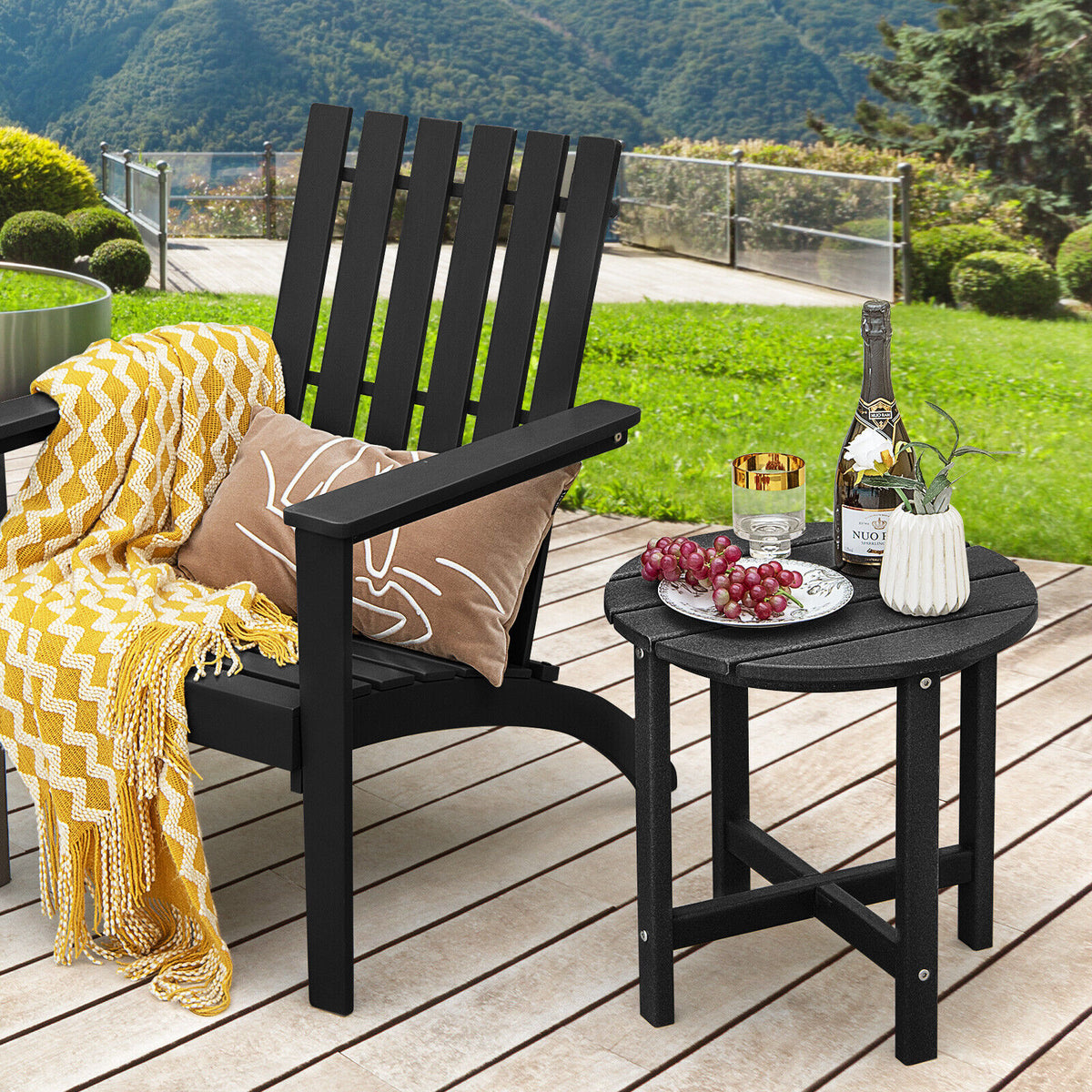 18" Round Weather-Resistant Adirondack Side Table - Black