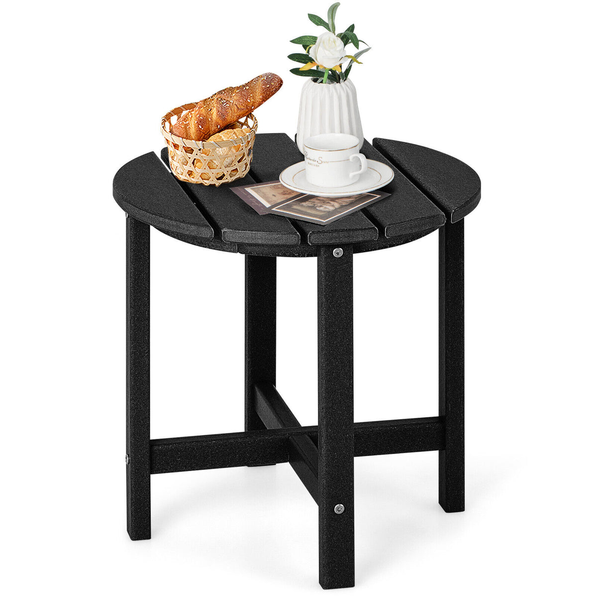 18" Round Weather-Resistant Adirondack Side Table - Black