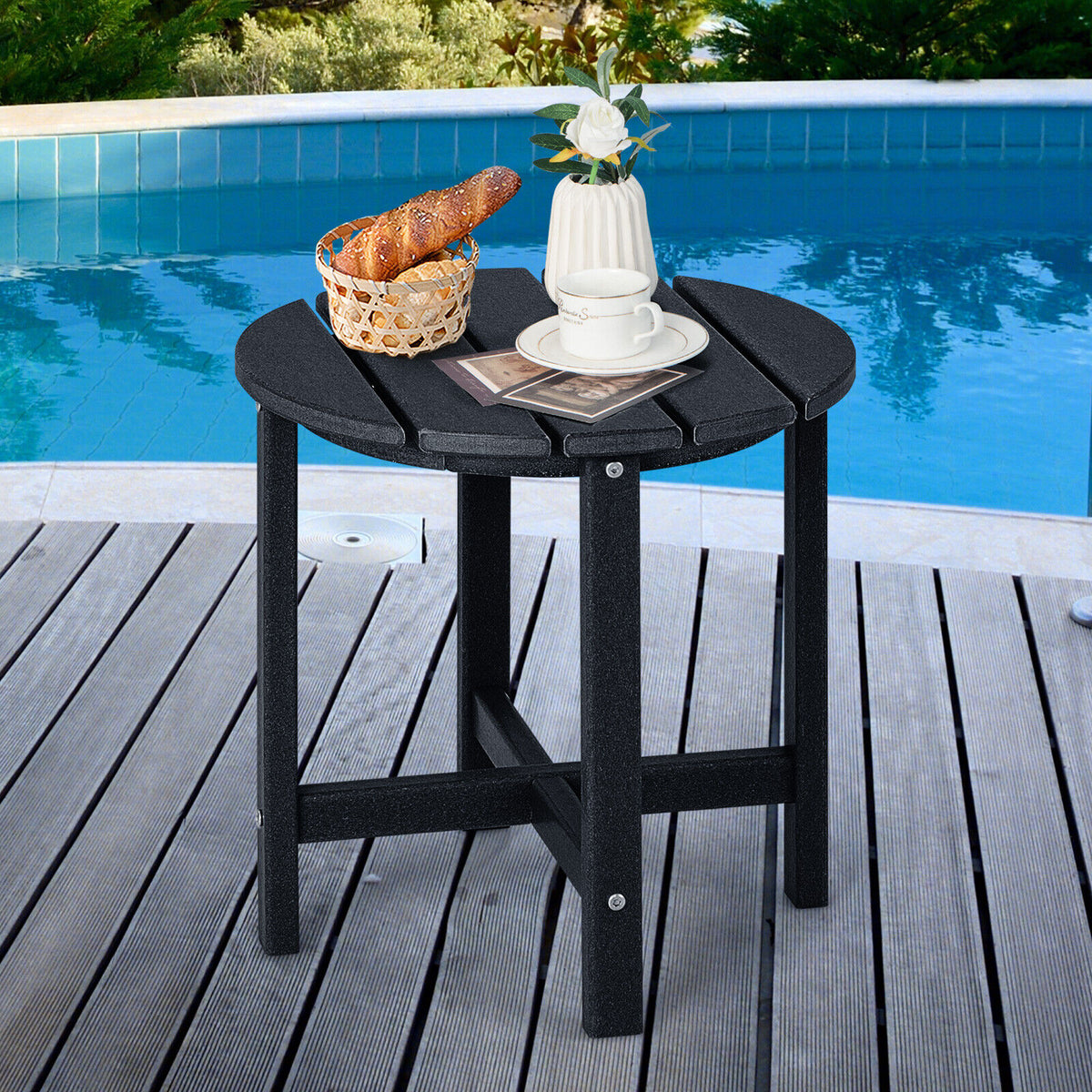 18" Round Weather-Resistant Adirondack Side Table - Black