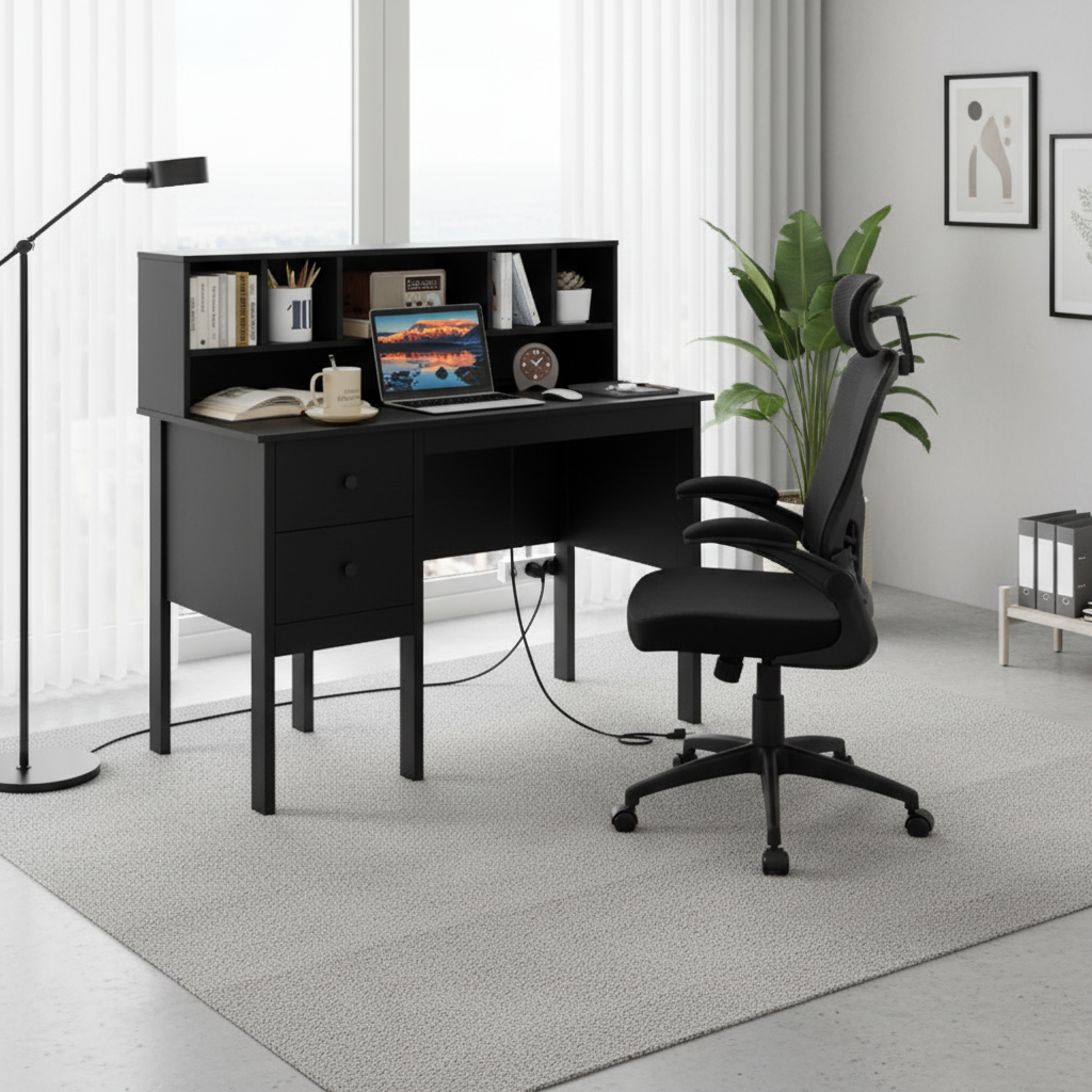 48" Computer Desk and Ergonomic Mesh Chair Bundle - Black