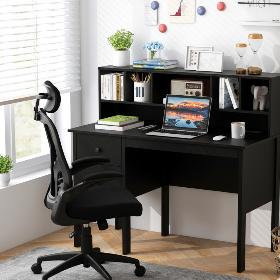 48" Computer Desk and Ergonomic Mesh Chair Bundle - Black