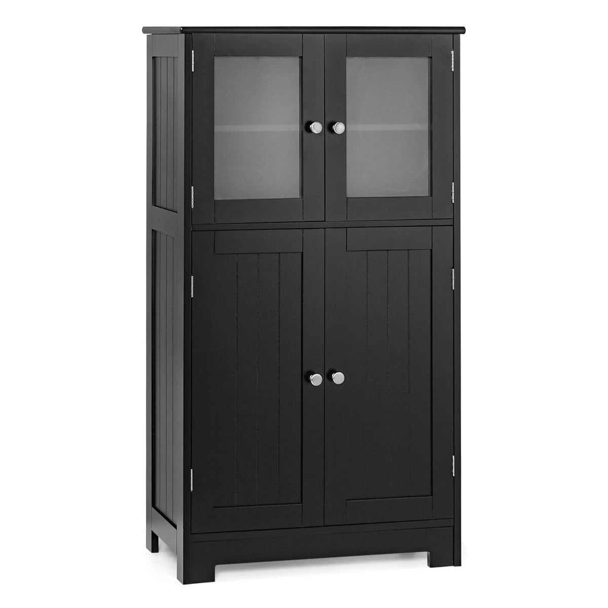 Bathroom Floor Storage Cabinet with Glass Doors and Adjustable Shelf