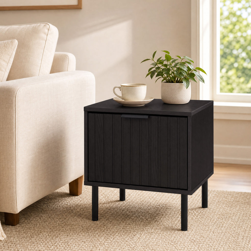 Black Modern Nightstand with Storage Drawer – Black