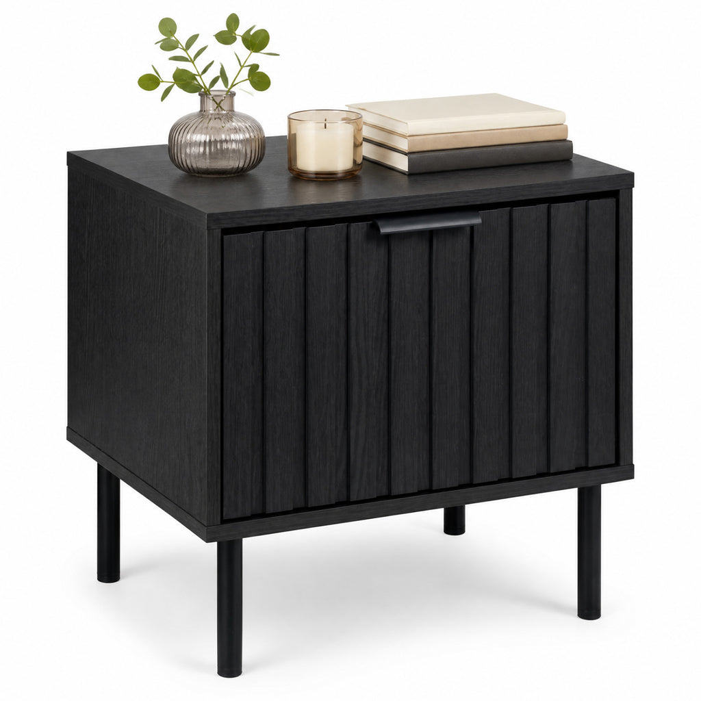 Black Modern Nightstand with Storage Drawer – Black