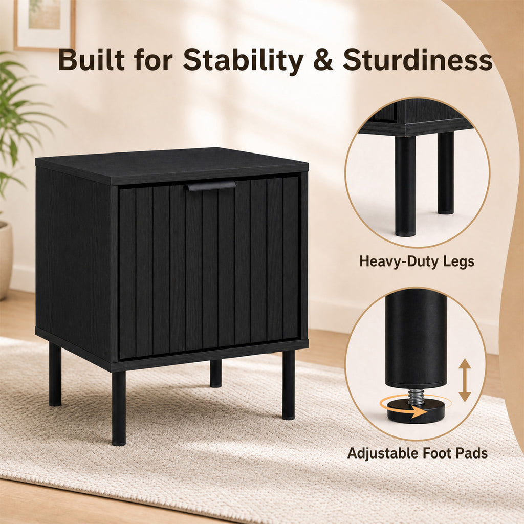 Black Modern Nightstand with Storage Drawer – Black