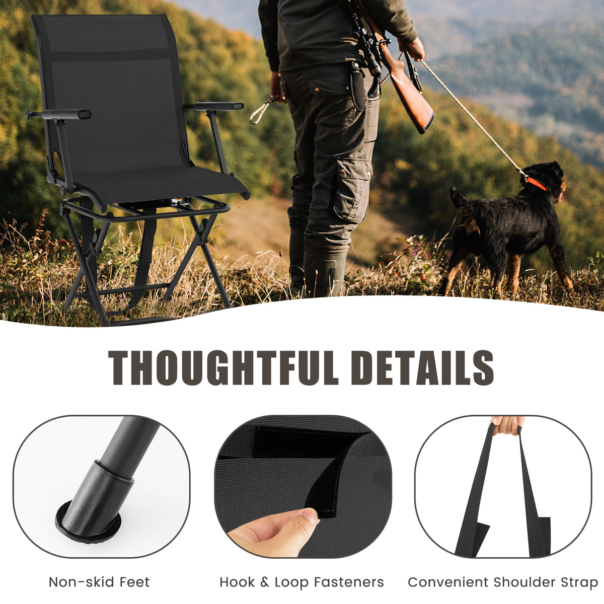 Foldable Swivel Patio Chair with Mesh Back - Black