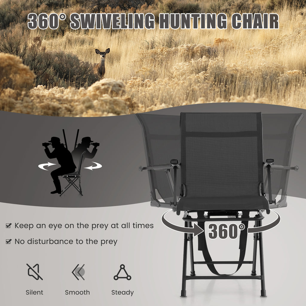 Foldable Swivel Patio Chair with Mesh Back - Black