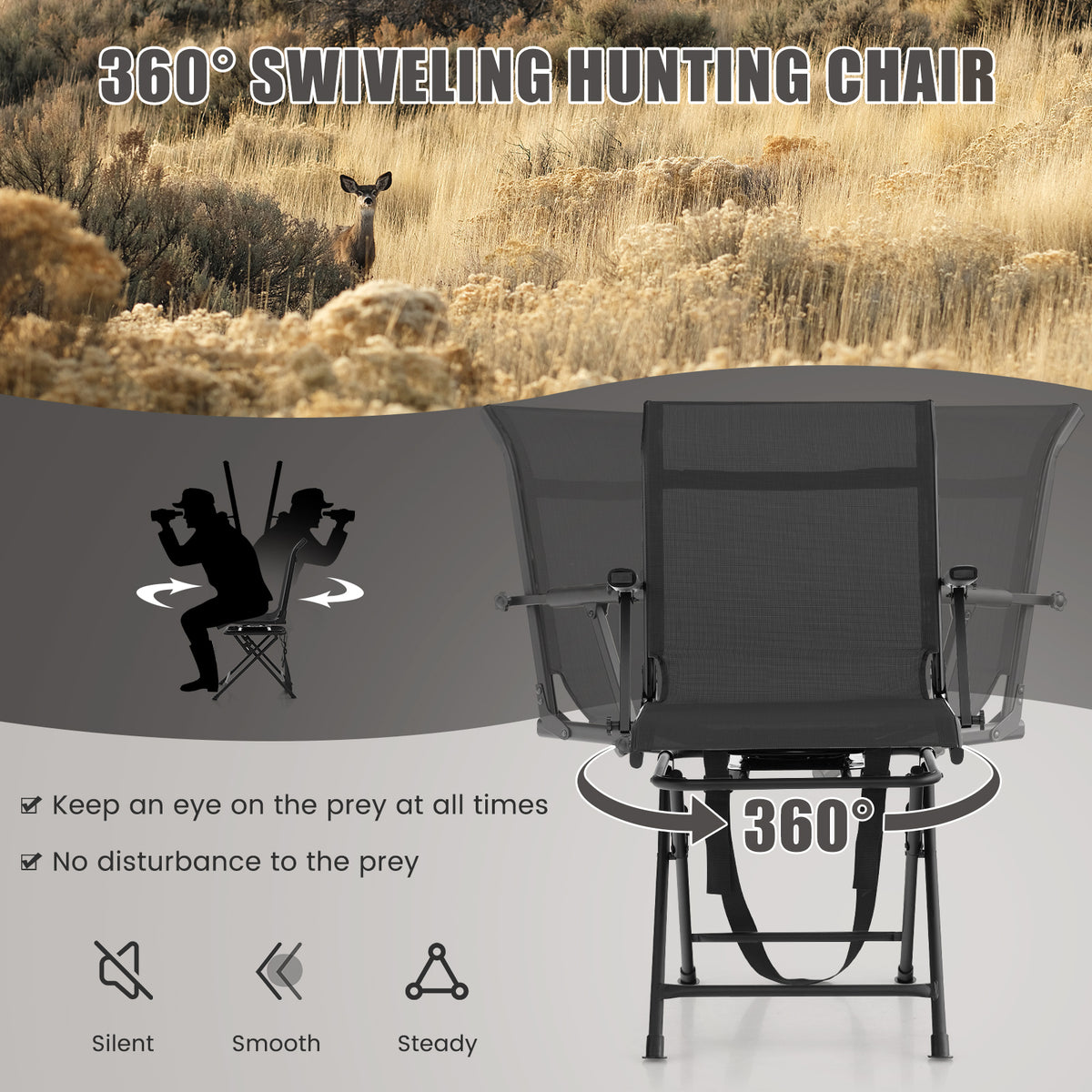 Foldable Swivel Patio Chair with Mesh Back - Black