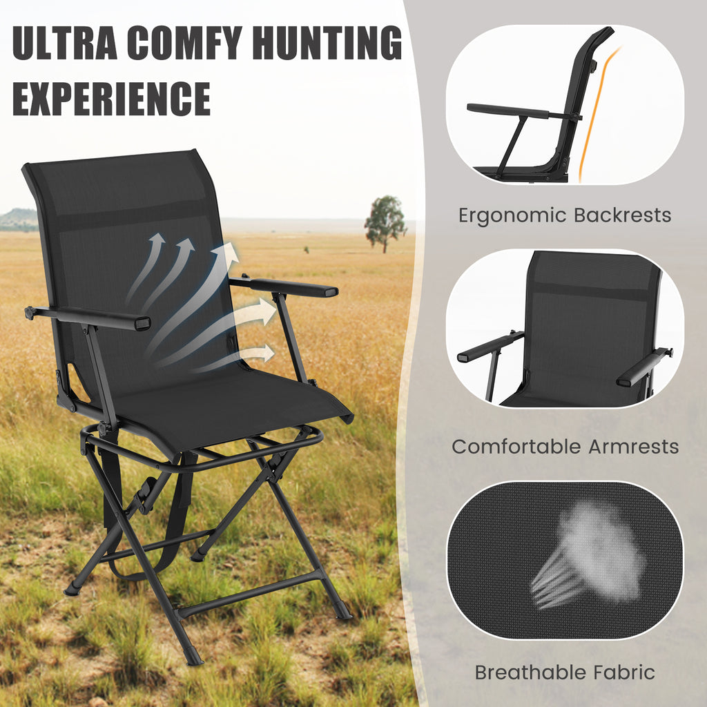 Foldable Swivel Patio Chair with Mesh Back - Black