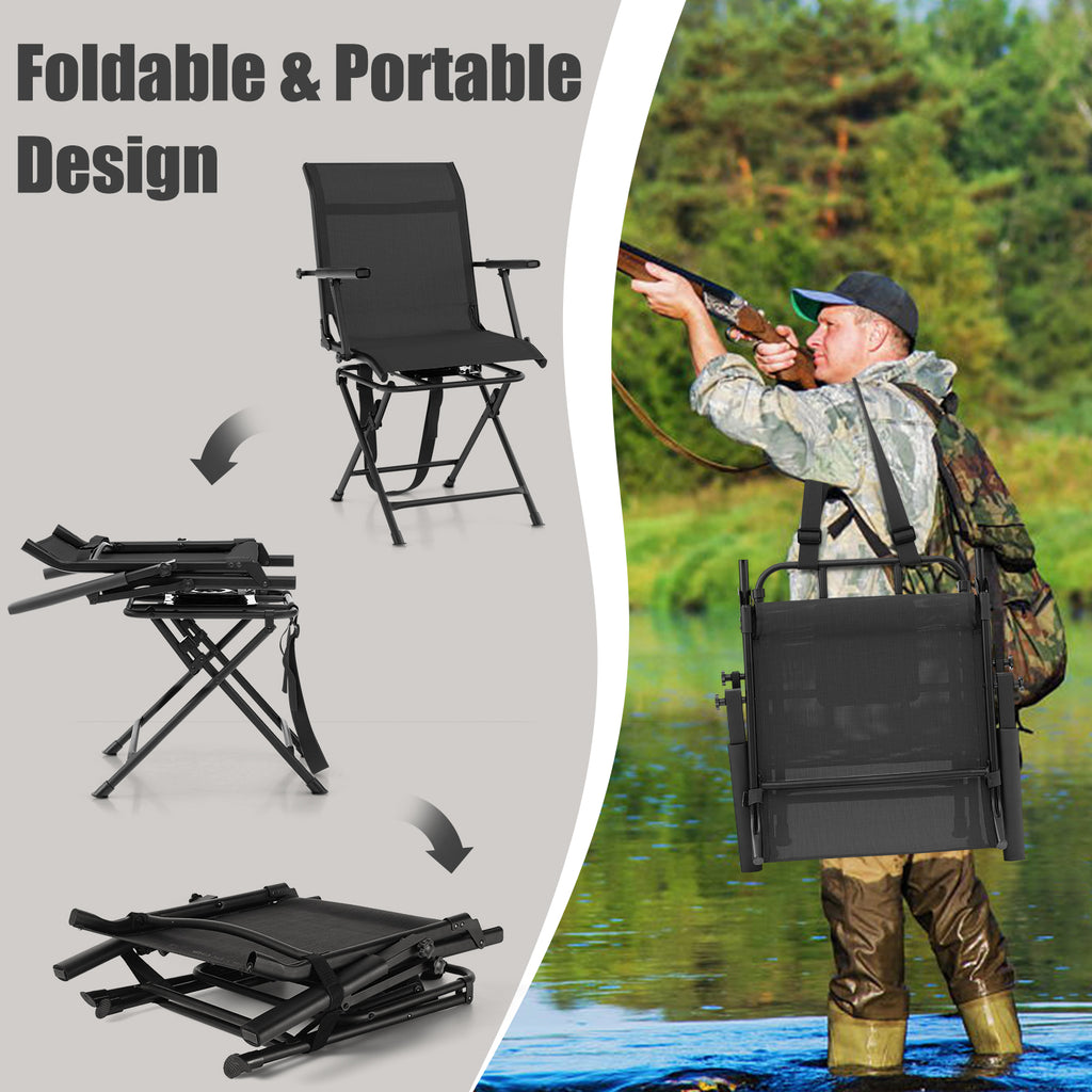 Foldable Swivel Patio Chair with Mesh Back - Black
