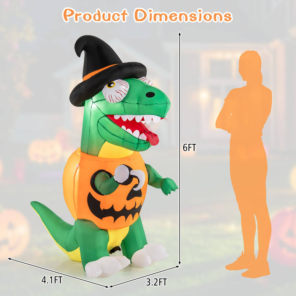 Inflatable Pumpkin Dinosaur Yard Decoration with LED Lights - Halloween Outdoor Decor