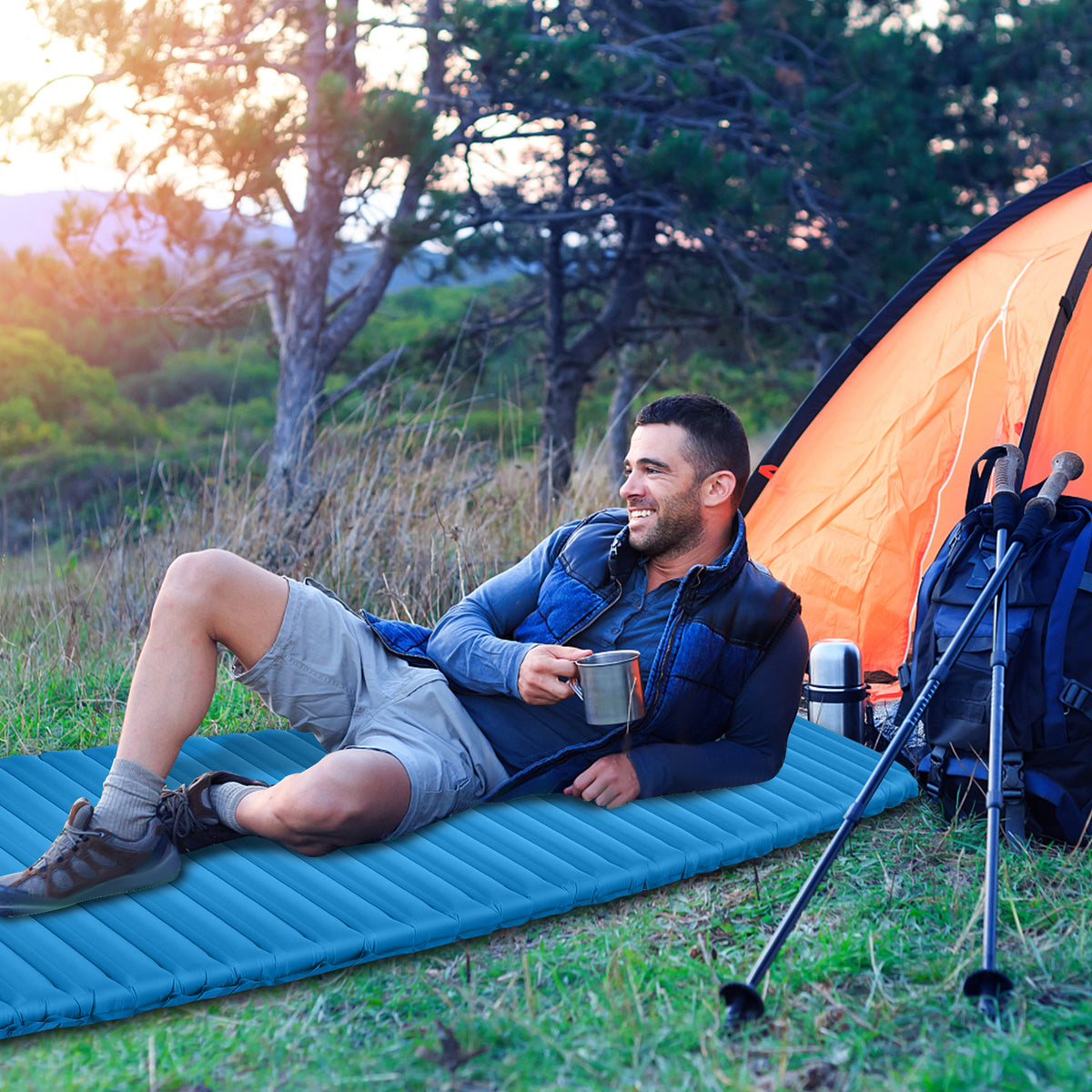 3 Inch Inflatable Camping Sleeping Pad Waterproof - Blue