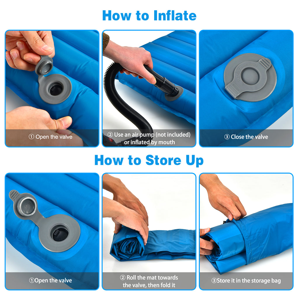 3 Inch Inflatable Camping Sleeping Pad Waterproof - Blue