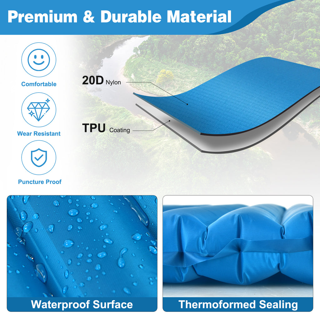 3 Inch Inflatable Camping Sleeping Pad Waterproof - Blue