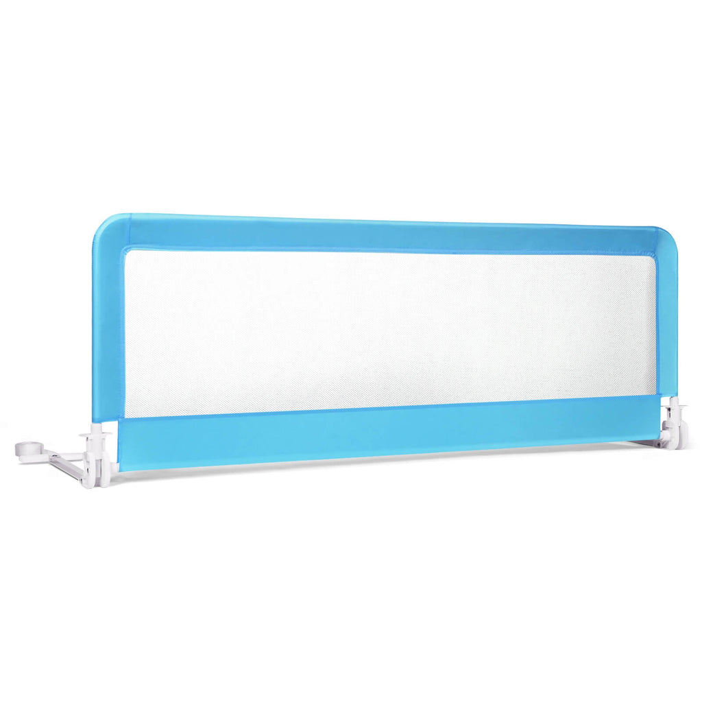 59 Inch Folding Baby Bed Rail Guard with Safety Strap - Blue, Breathable Mesh