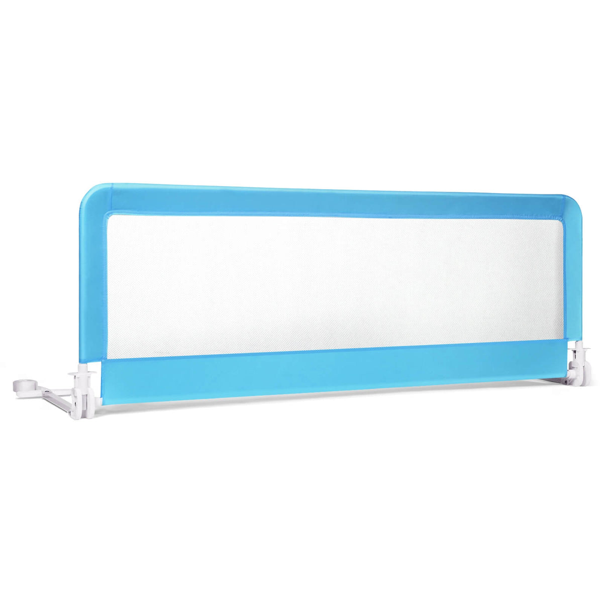 59 Inch Folding Baby Bed Rail Guard with Safety Strap - Blue, Breathable Mesh