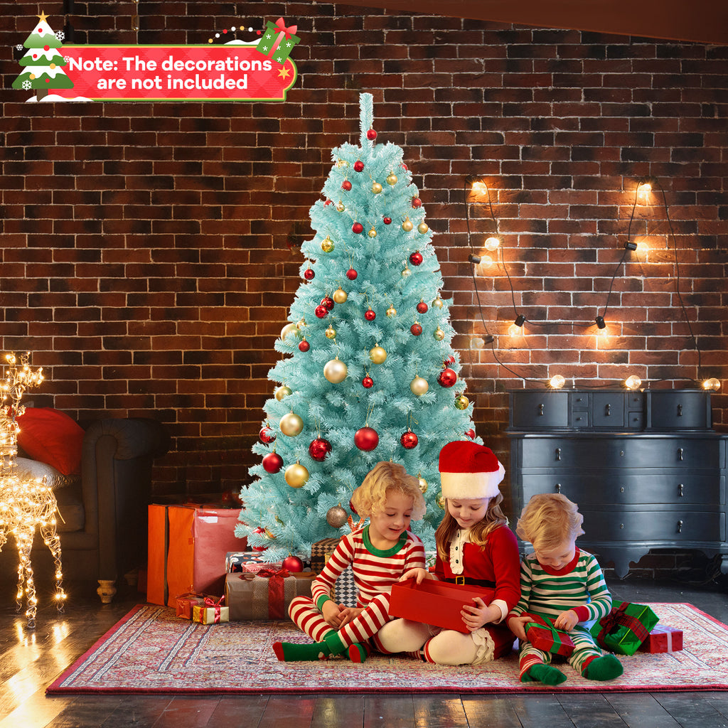 6/7 FT Blue Artificial Christmas Tree with 280/380 Warm White LED Lights & Foldable Metal Stand - 6 ft
