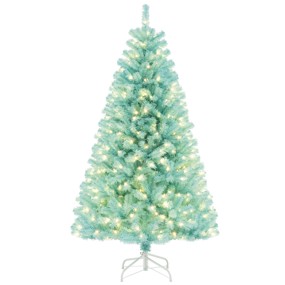 6/7 FT Blue Artificial Christmas Tree with 280/380 Warm White LED Lights & Foldable Metal Stand - 6 ft