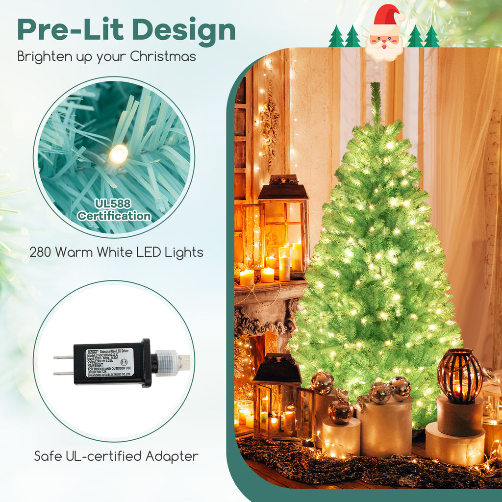6/7 FT Blue Artificial Christmas Tree with 280/380 Warm White LED Lights & Foldable Metal Stand - 6 ft