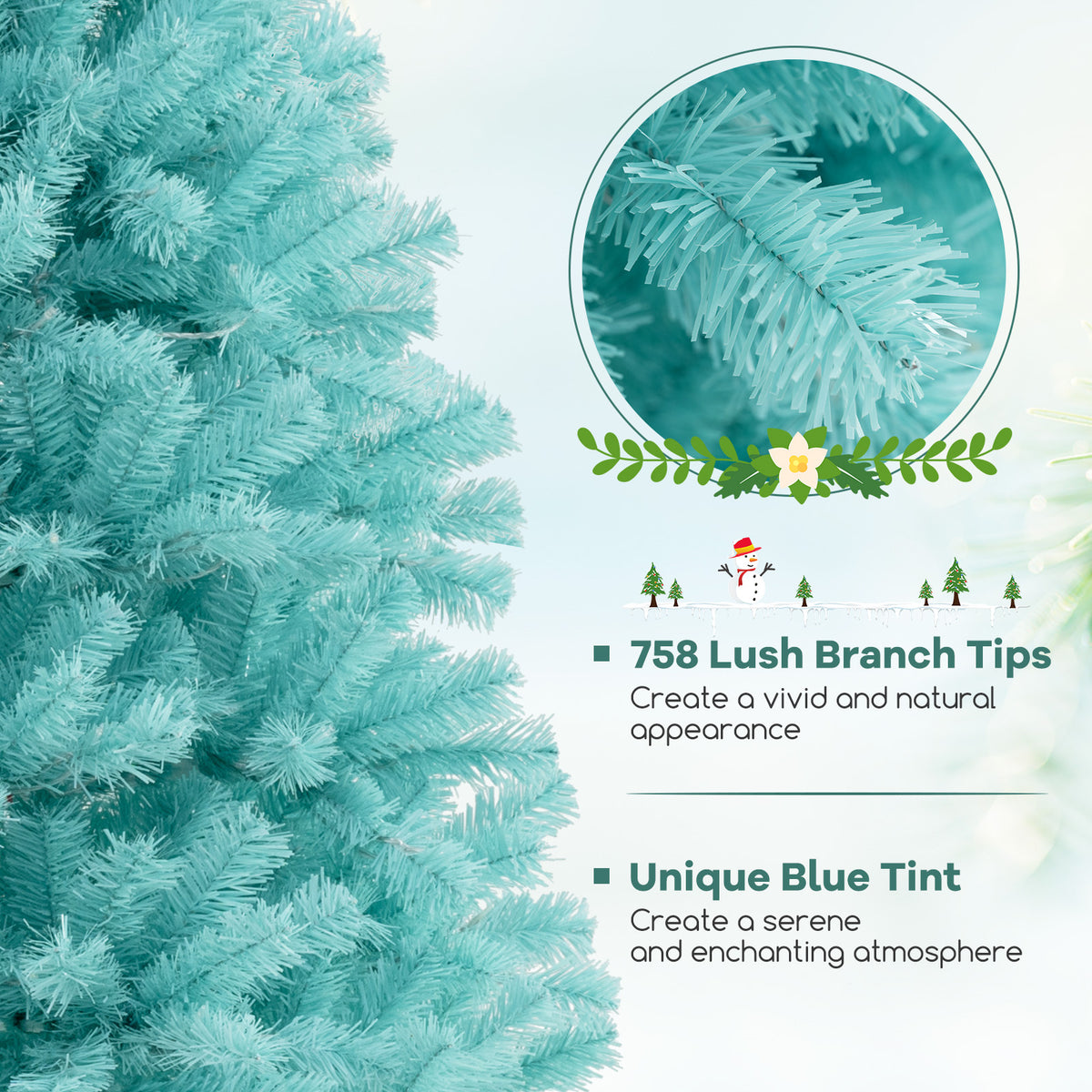 6/7 FT Blue Artificial Christmas Tree with 280/380 Warm White LED Lights & Foldable Metal Stand - 6 ft