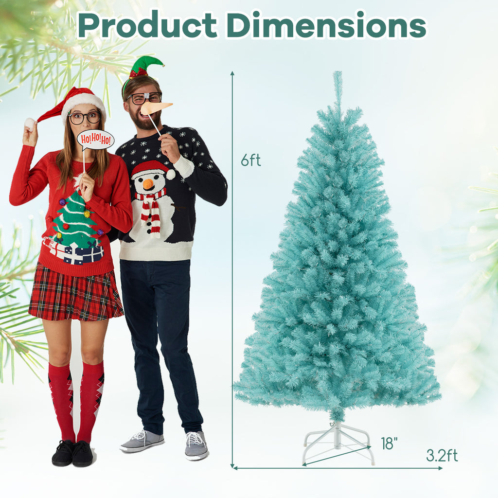 6/7 FT Blue Artificial Christmas Tree with 280/380 Warm White LED Lights & Foldable Metal Stand - 6 ft