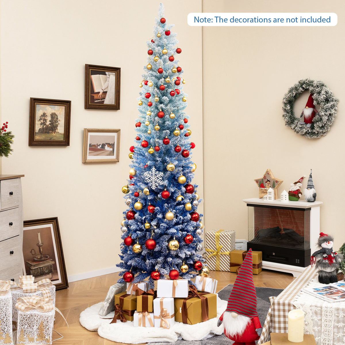 7 Feet Blue Gradient Snow Flocked Artificial Christmas Tree - Costway 7 FT Variation