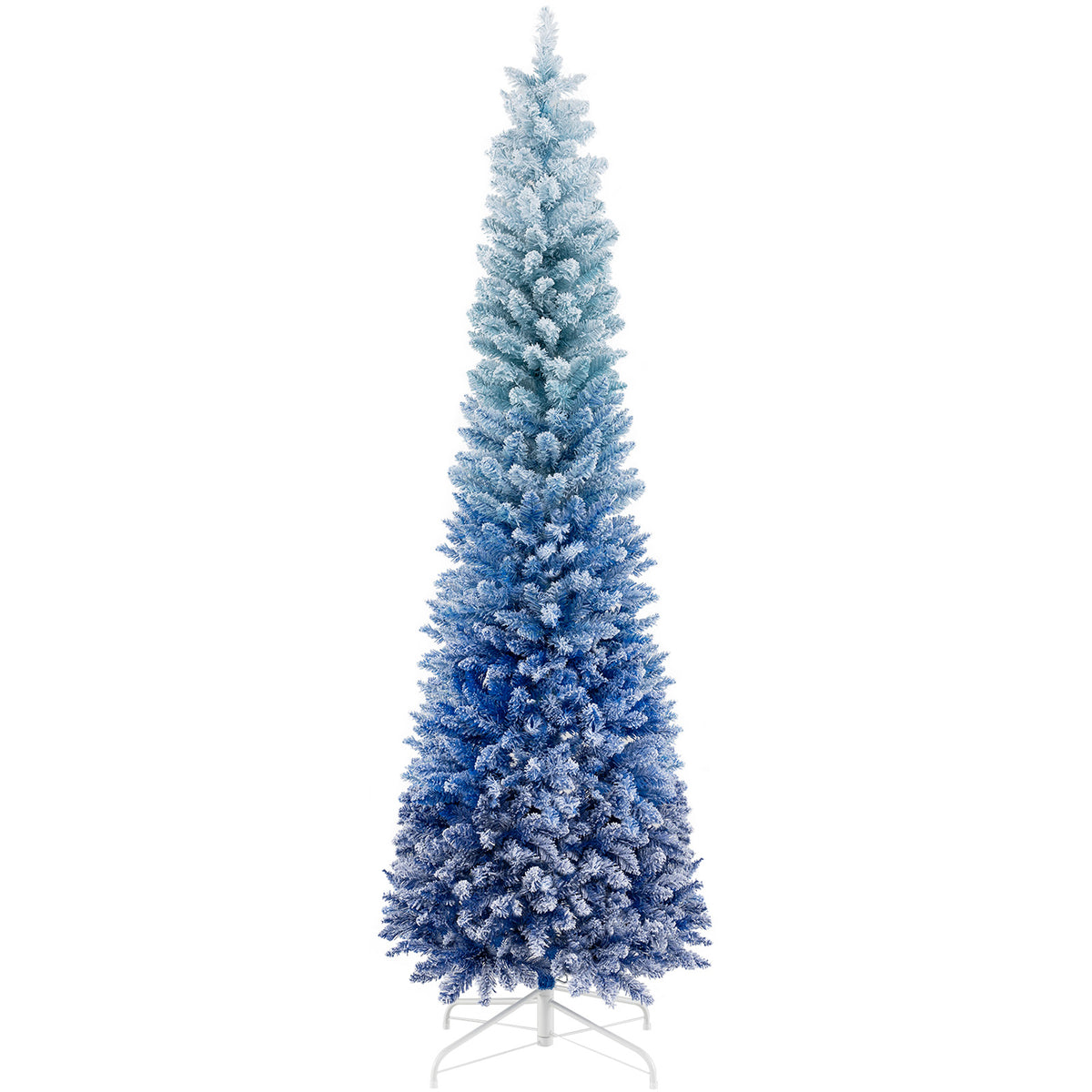 7 Feet Blue Gradient Snow Flocked Artificial Christmas Tree - Costway 7 FT Variation