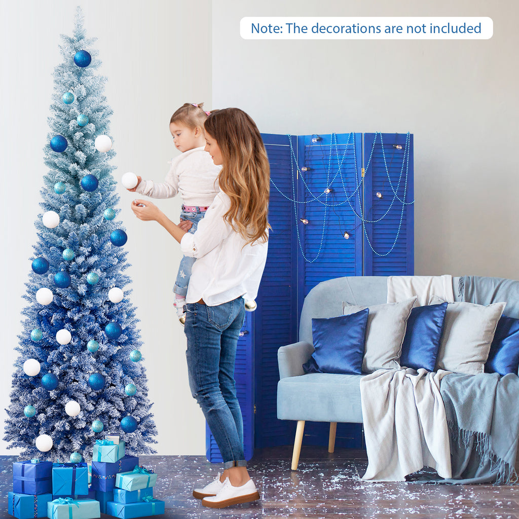 7 Feet Blue Gradient Snow Flocked Artificial Christmas Tree - Costway 7 FT Variation