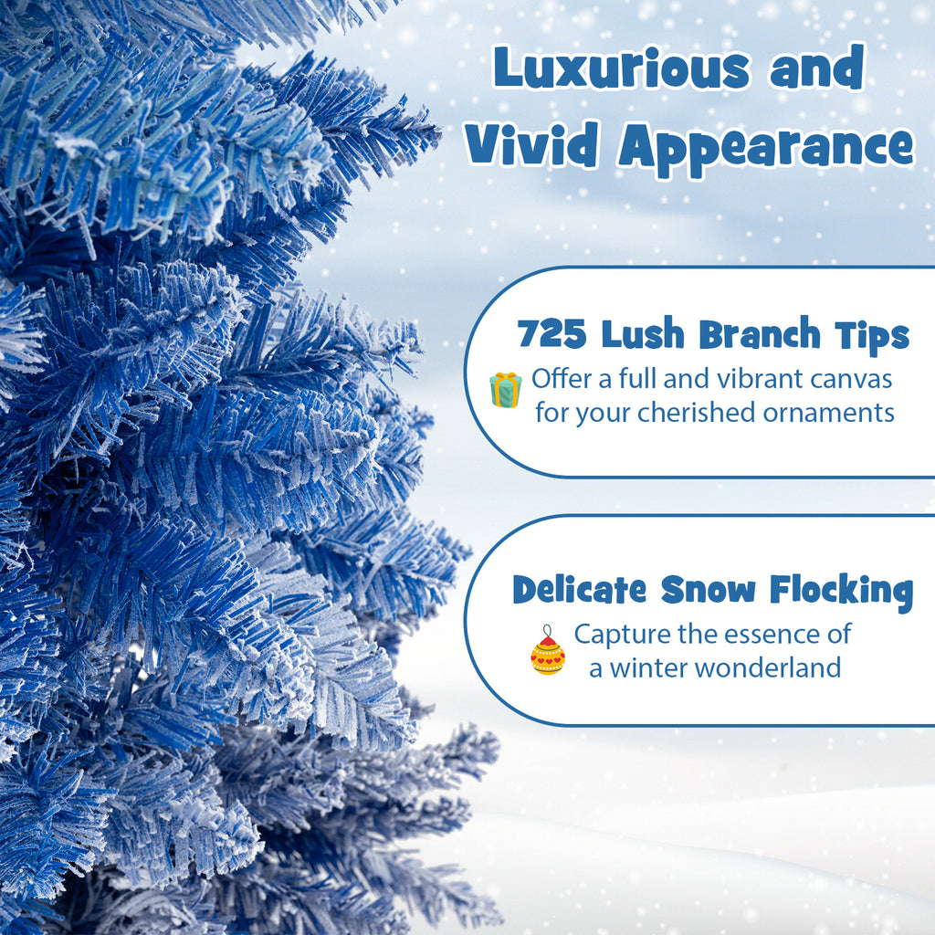 7 Feet Blue Gradient Snow Flocked Artificial Christmas Tree - Costway 7 FT Variation
