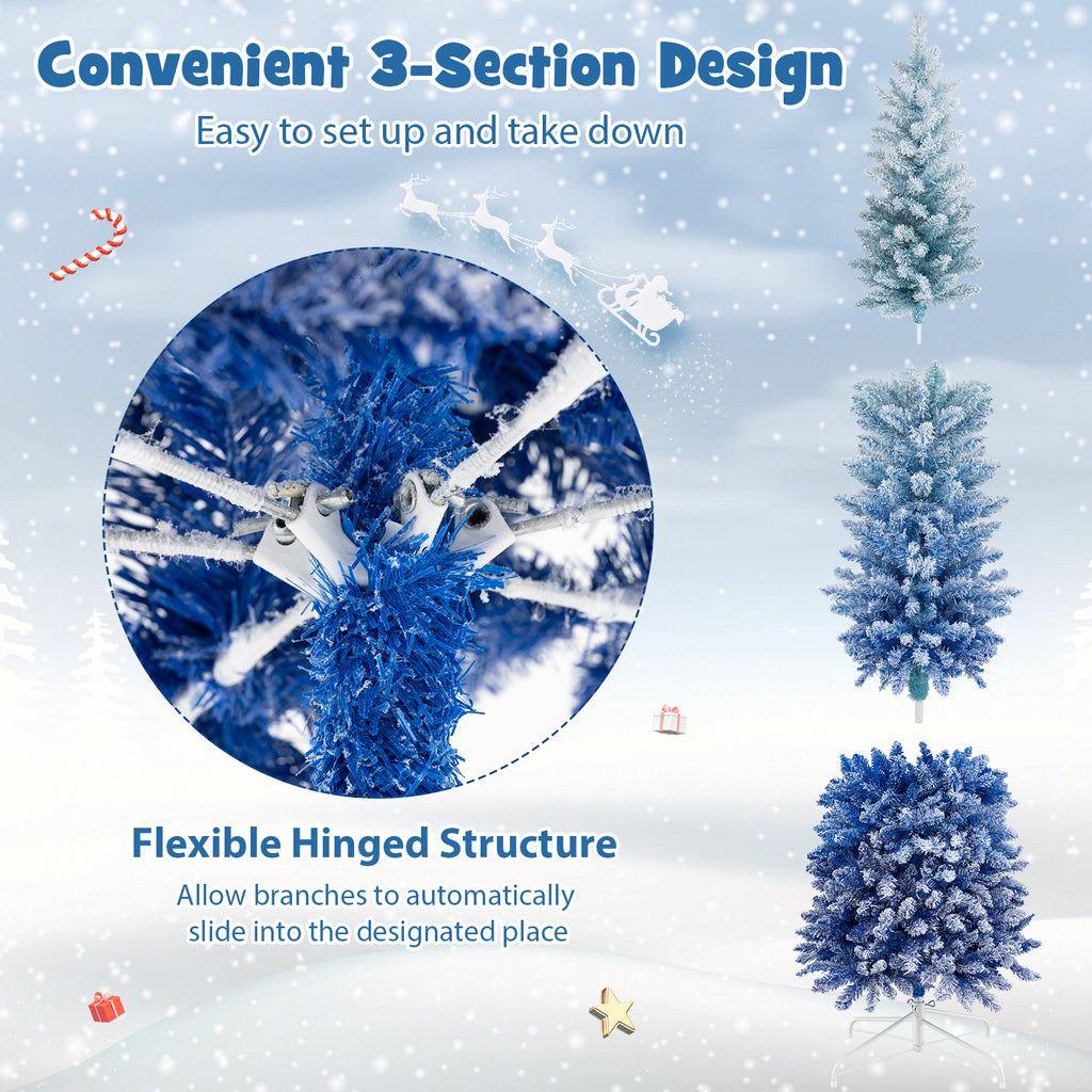 7 Feet Blue Gradient Snow Flocked Artificial Christmas Tree - Costway 7 FT Variation