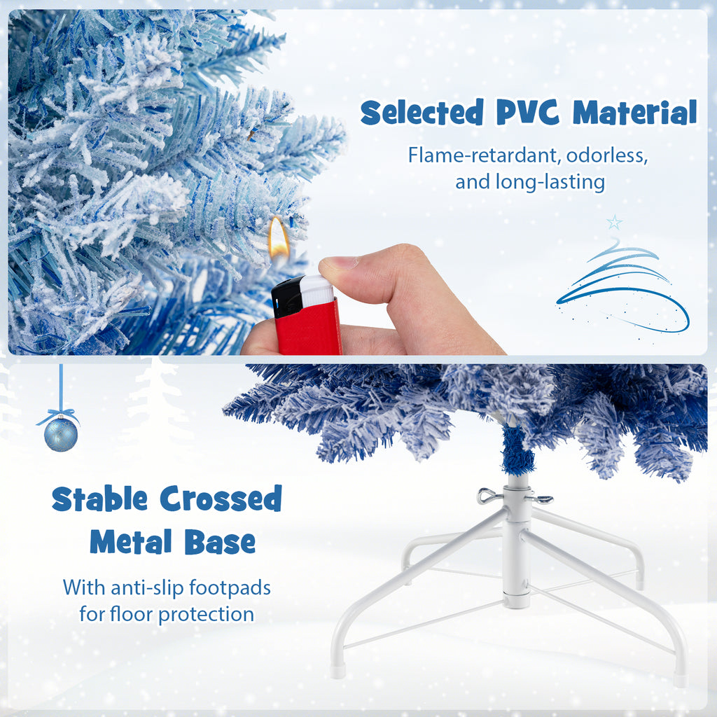 7 Feet Blue Gradient Snow Flocked Artificial Christmas Tree - Costway 7 FT Variation
