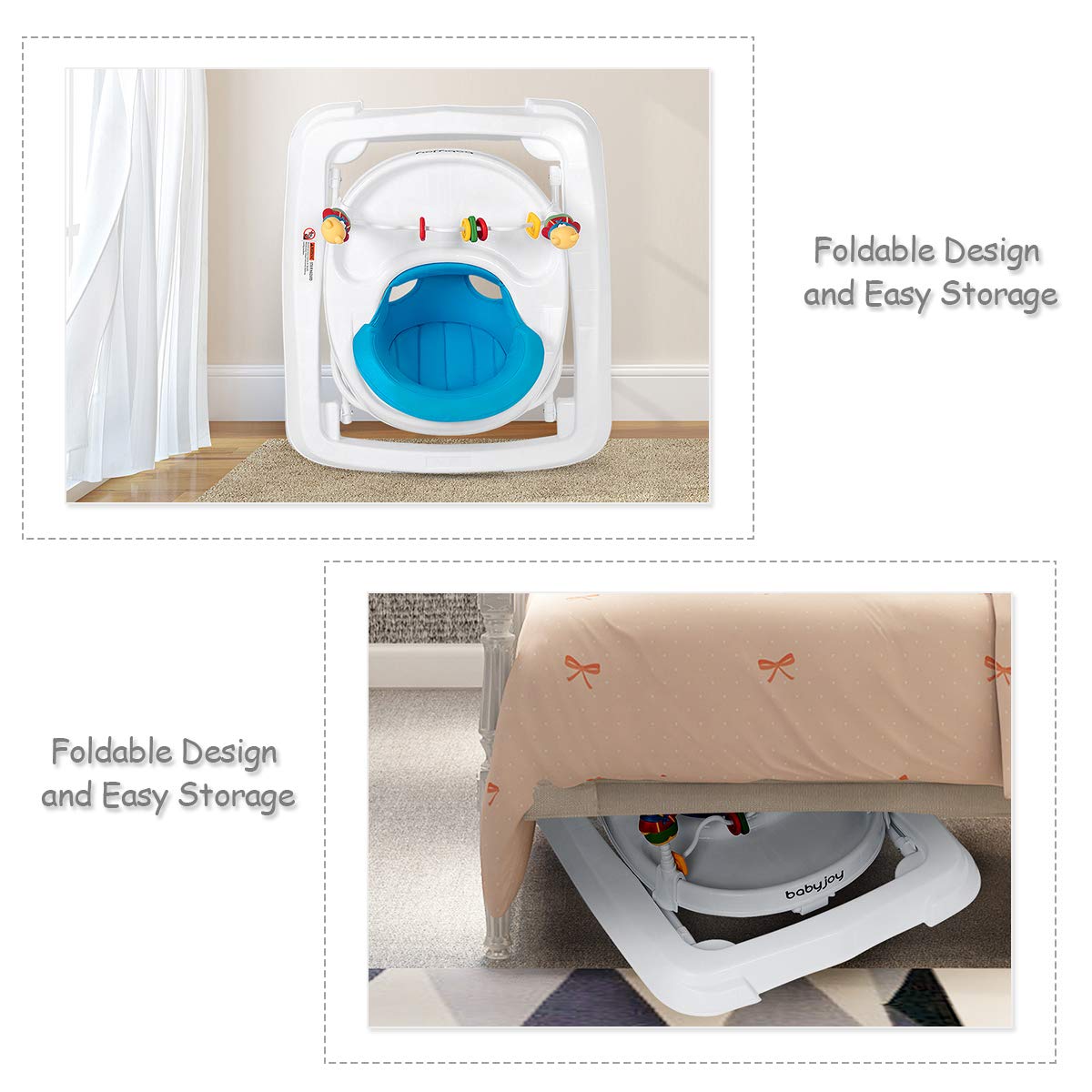 Height Adjustable Baby Walker with Padded Seat & Safety Belt - Blue, 24x28x22"
