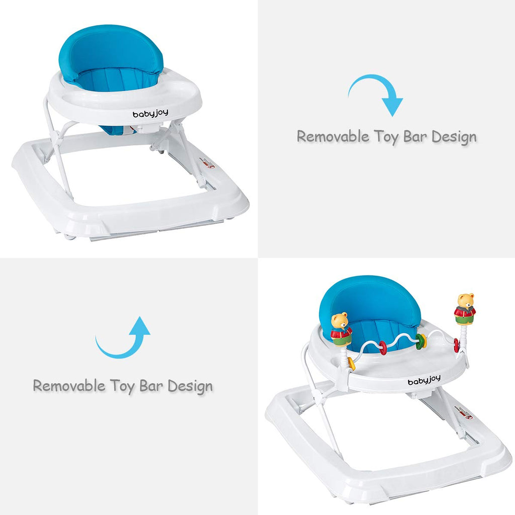 Height Adjustable Baby Walker with Padded Seat & Safety Belt - Blue, 24x28x22"