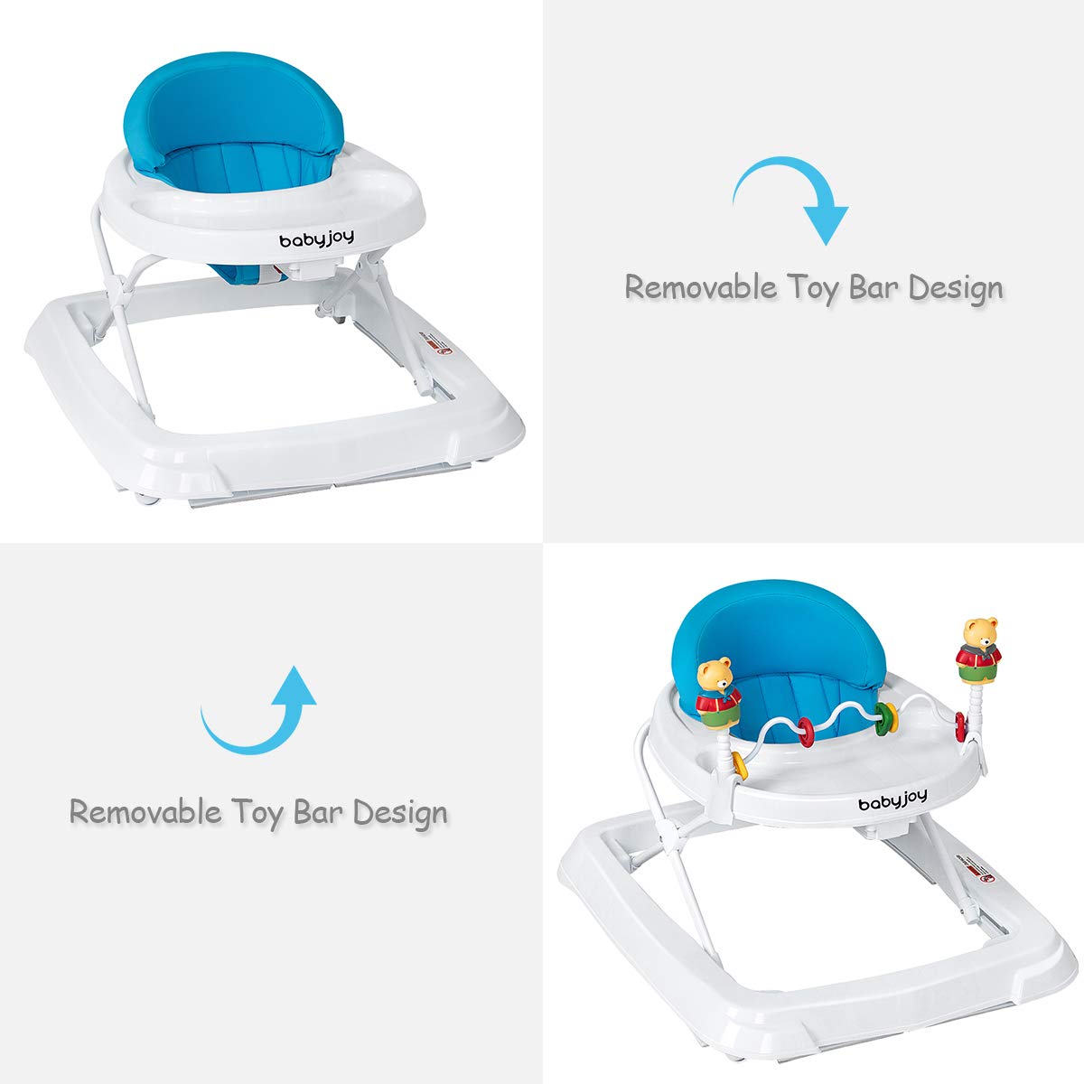 Height Adjustable Baby Walker with Padded Seat & Safety Belt - Blue, 24x28x22"